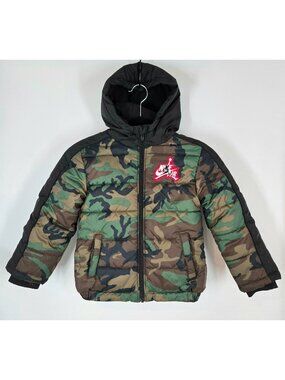 Nike Air Jordan Jumpman Camo Puffer Jacket Green & Black Kids Size 6-7 Years